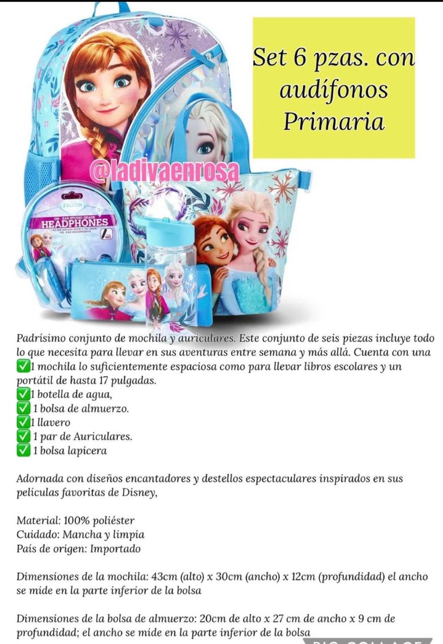 Set 6 pzas. Mochila Frozen