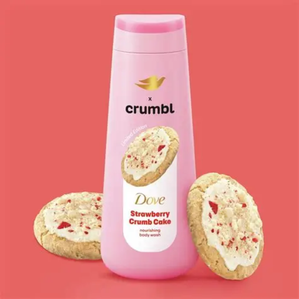 SHAMPOO CORPORAL Dove x Crumbl en aroma Strawberry Crumbl Cake